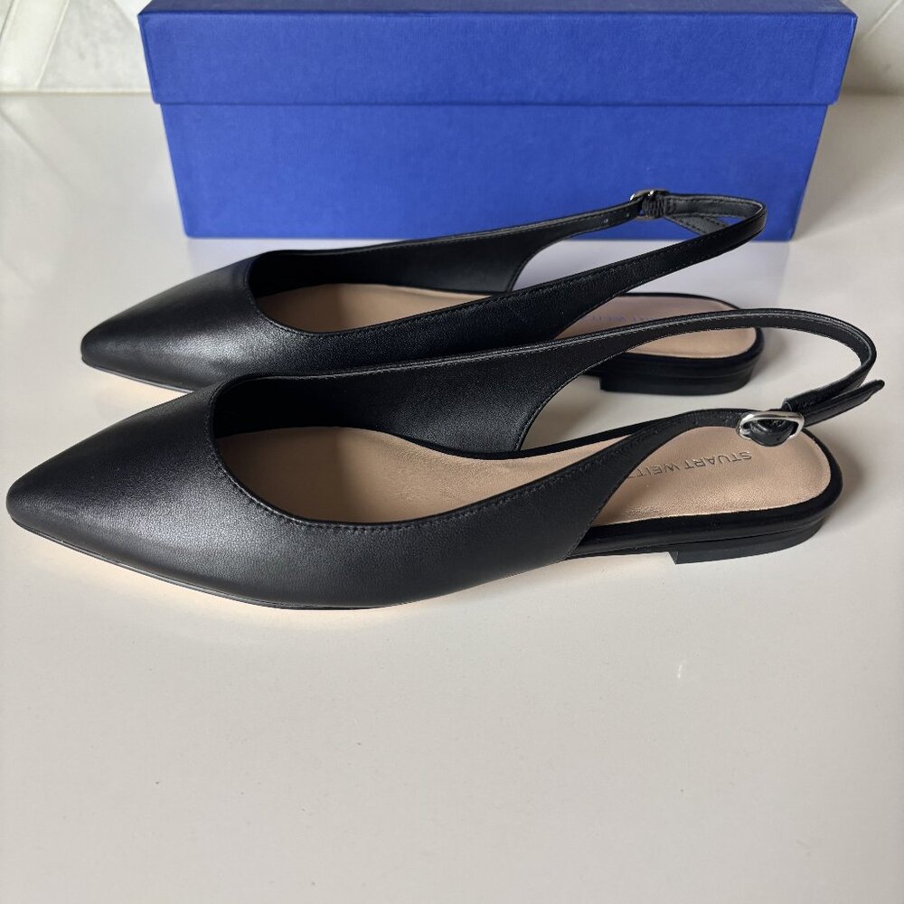 Stuart Weitzman Black Slingback Pointed Toe Flats New with Box - Picture 3 of 8